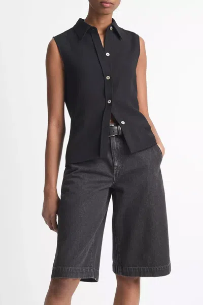 Vince Sleeveless Button-front Shirt In Black