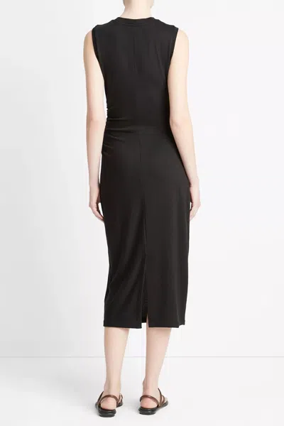 Vince Side Ruched Sleeveless Knit Midi Dress In Black