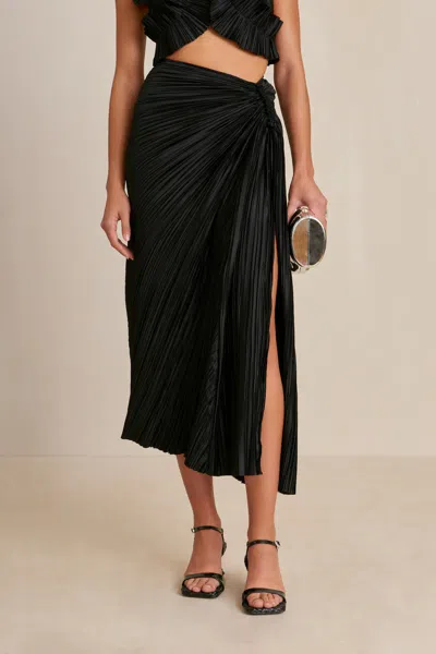 Cult Gaia Sonoma Pleated Satin Midi Slit Skirt