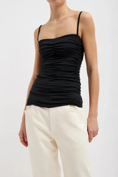 Tibi Stretch Light Weight Tech Knit Shirred Cami In Black