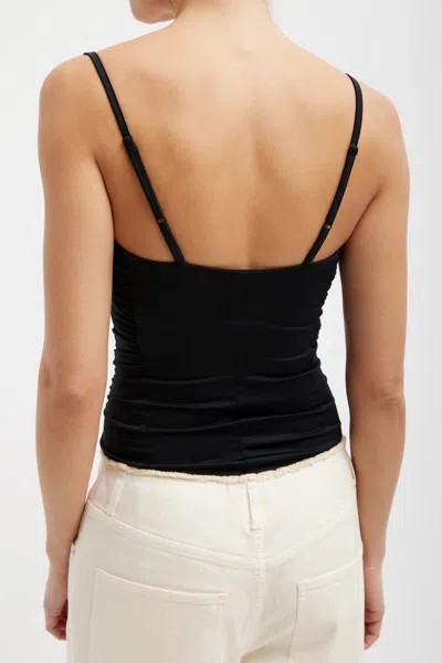Tibi Stretch Light Weight Tech Knit Shirred Cami In Black