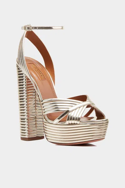 Aquazzura Sundance 140 Metallic Leather Platform Sandals
