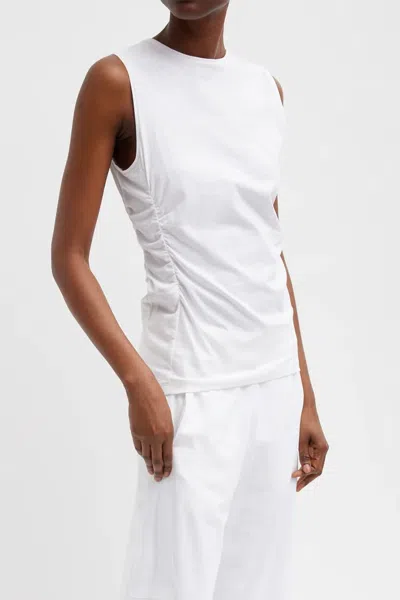 TIBI T-SHIRTING SHIRRED CREWNECK TOP IN WHITE 