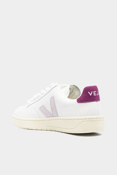 Veja V-12 Leather Sneaker In White Parme Magenta