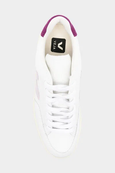 Veja V-12 Leather Sneaker In White Parme Magenta