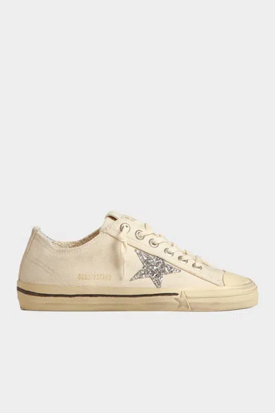 Golden Goose V-star Beige Canvas Glitter Star Sneaker