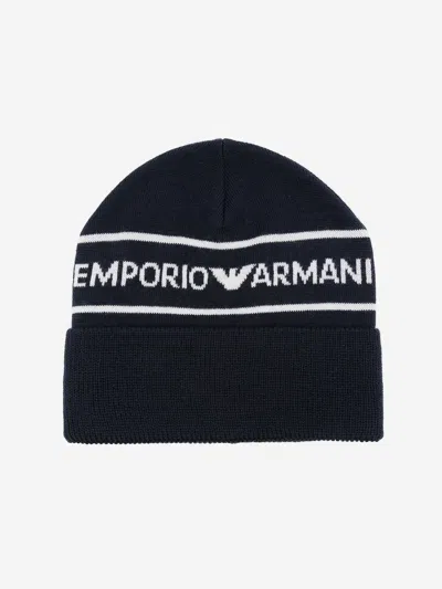 Emporio Armani Logo-jacquard Knit Beanie In Blue