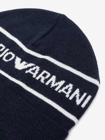 Emporio Armani Logo-jacquard Knit Beanie In Blue