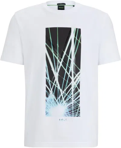 Hugo Boss Regular-fit T-shirt In Stretch Cotton With Seasonal Artwork In White