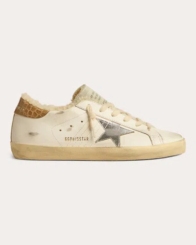 Golden Goose Superstar Mixed Leather Charm Low-top Sneakers In White/shearling/silver Metallic