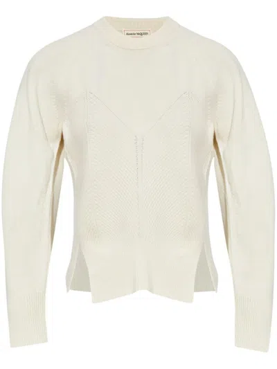 Alexander Mcqueen Chevron-knit Wool-blend Sweater In White
