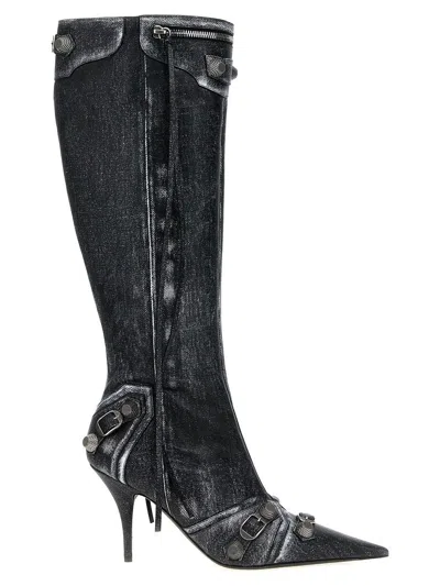 Balenciaga Cagole White Pointed High-boots With Studs And Buckles In Leather Woman In Black