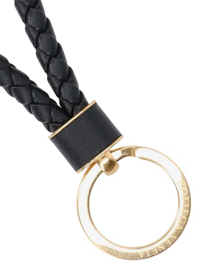 Bottega Veneta Intrecciato Leather And Gold-tone Keyring In Black
