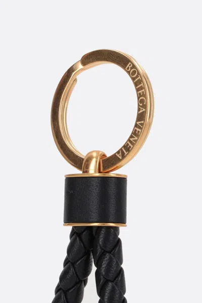 Bottega Veneta Intrecciato Leather And Gold-tone Keyring In Black