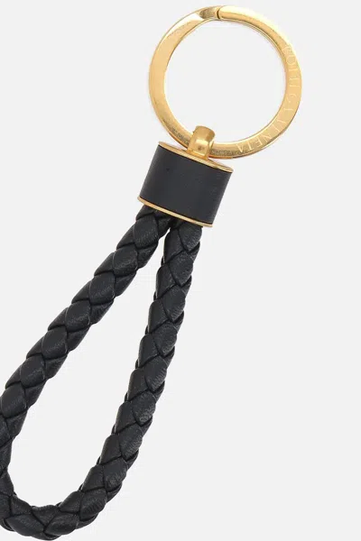 Bottega Veneta Intrecciato Leather And Gold-tone Keyring In Black