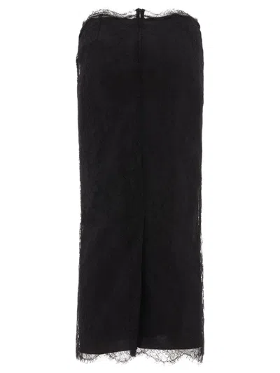 Dolce & Gabbana Midi Black Skirt With Re-edition Patch In Chantilly Lace Woman In Black
