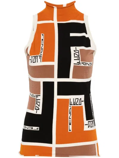 Fendi Colour-block High-neck Minidress In Yellow