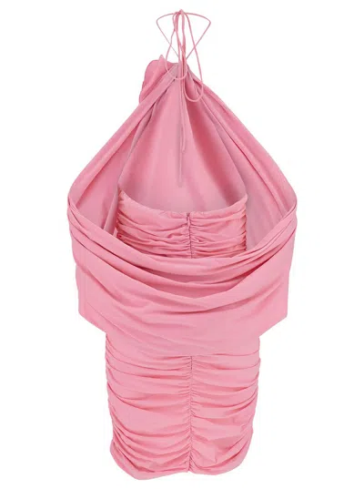 Magda Butrym Mini Pink Dress With Cape And Rose Patch In Stretch Polyamide Woman In Pink