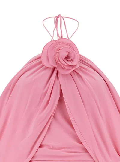 Magda Butrym Mini Pink Dress With Cape And Rose Patch In Stretch Polyamide Woman In Pink