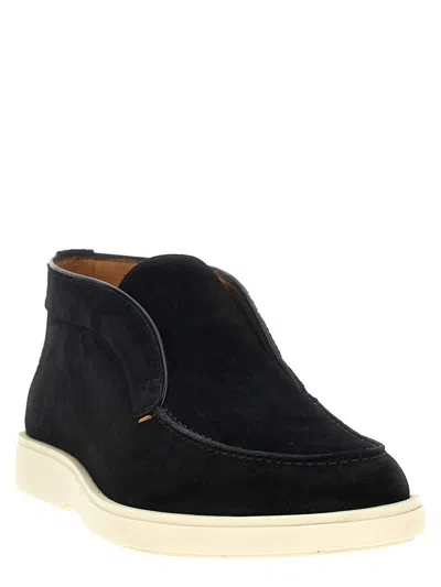 Santoni Midnight Blue Suede Digits Ankle Boots In Black