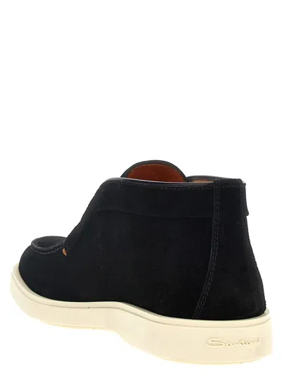 Santoni Midnight Blue Suede Digits Ankle Boots In Black