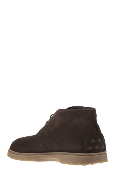 Tod's Men Suede Leather Boots In Brown