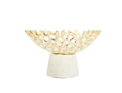 Classic Touch Decor Gold Web Design Bowl On White Marble Base 9.5"