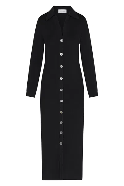 Anemos Cardigan Midi Dress In Stretch Modal Jersey Knit In Black