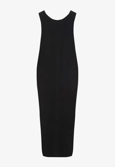 The Row Sleeveless Midi Dress With Viscose-polyester Blend In Black