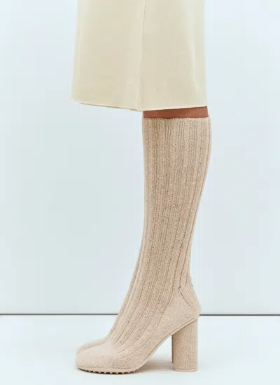 Bottega Veneta Atomic Knitted Knee-high Sock Boots In Cream