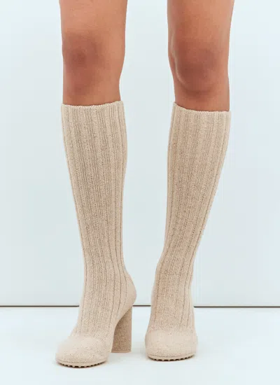 Bottega Veneta Atomic Knitted Knee-high Sock Boots In Cream