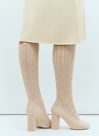 Bottega Veneta Atomic Knitted Knee-high Sock Boots In Cream
