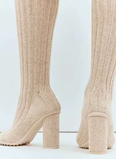 Bottega Veneta Atomic Knitted Knee-high Sock Boots In Cream