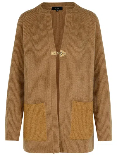 Fay Brown Wool Blend Cardigan Woman In Brown