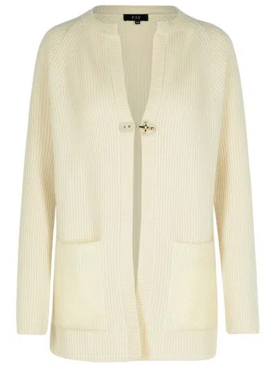 Fay Cream Wool Blend Cardigan In Cream