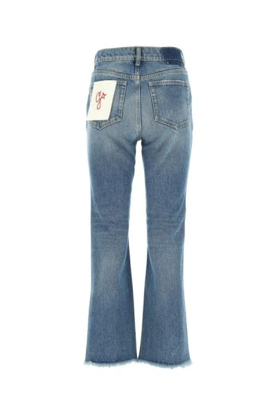 Golden Goose Embroidered Patch Cropped Jeans In Blue