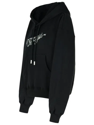 Off-white Logo Embellished Drawstring Hoodie In Black