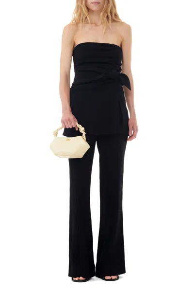 Ganni Viscose Stretch Crepe Flared Pants In Black