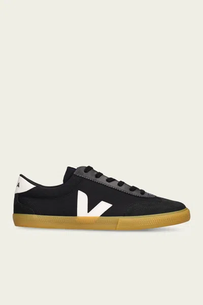 Veja Volley Black Sneaker With Side Logo And Lettering Logo On The Heel In Organic Cotton Unisex
