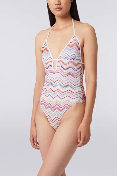 Missoni Multicolor One-piece Swimsuit With Zigzag Motif And Cut-out In Viscose Blend Woman