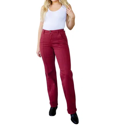 Judy Blue High Rise Front Seam Straight Jeans In Burgundy In White