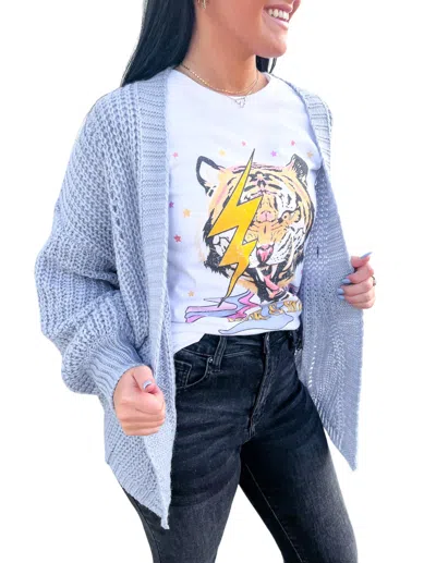 She + Sky Open Front Sweater Cardigan In Misty Blue In Blue