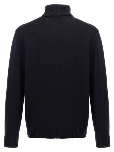 Zanone Turtleneck Wool Sweater With Turn-up Collar And Cuffed Sleeves In Blue