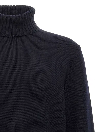 Zanone Turtleneck Wool Sweater With Turn-up Collar And Cuffed Sleeves In Blue