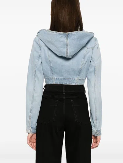 Shop Alaïa Alaia Hooded Cropped Denim Jacket