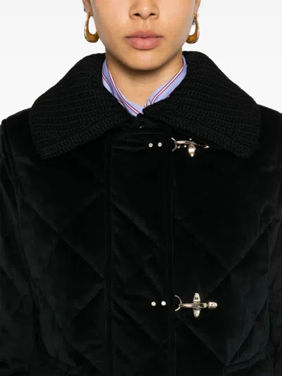 Fay Coat Fur Collar Leather Accents Side Pockets