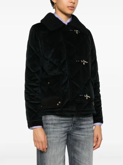 Fay Coat Fur Collar Leather Accents Side Pockets