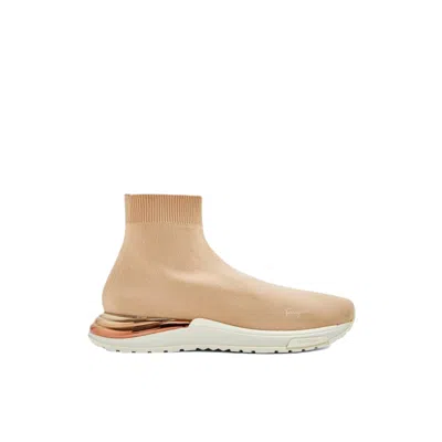 Ferragamo Metallic Heel-counter Sneakers In Beige