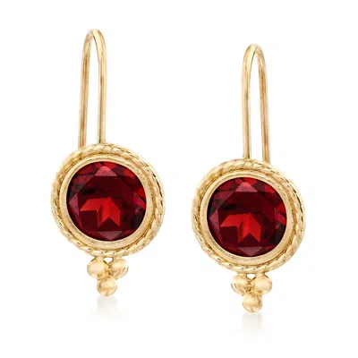 Ross-simons Garnet Drop Earrings In 14kt Yellow Gold In Red