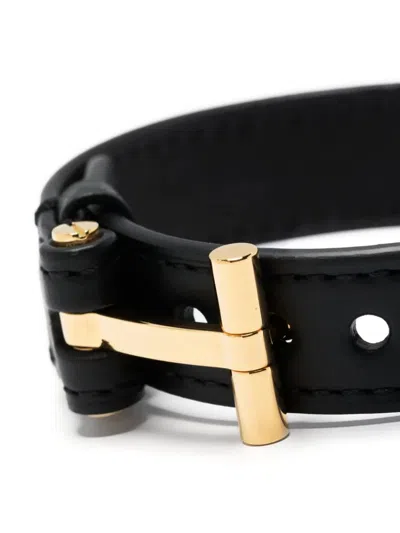 Tom Ford Black Leather T-lock Wrap Bracelet